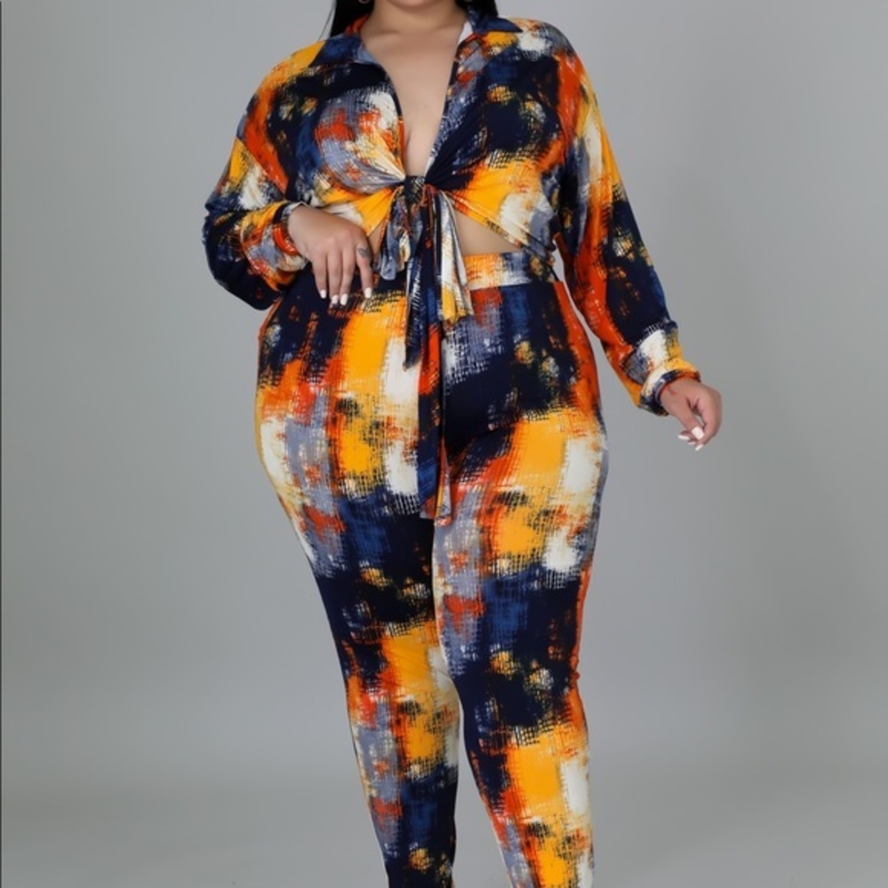 2 piece Wrapped Tie Top with Fitted Pants